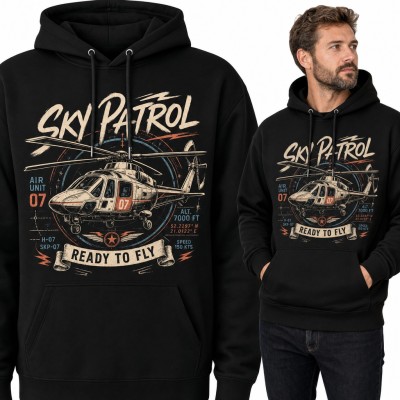 Bluza męska z kapturem - helikopter retro „Sky Patrol” dla pilota