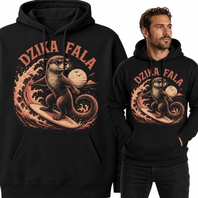 Bluza męska z kapturem - wydra surfer w okularach „Dzika fala”