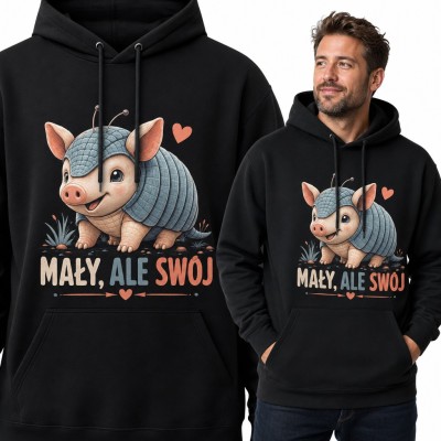 Bluza męska z kapturem - uroczy pancernik z serduszkami „Mały, ale swój”