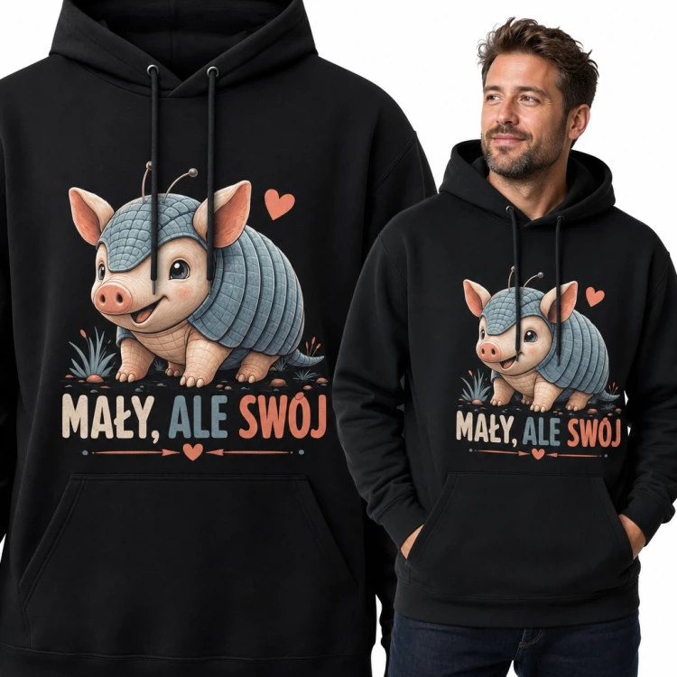 Bluza męska z kapturem - uroczy pancernik z serduszkami „Mały, ale swój”