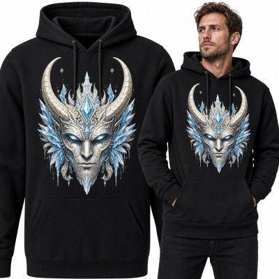 Bluza męska z kapturem - lodowa maska z rogami i kryształami fantasy