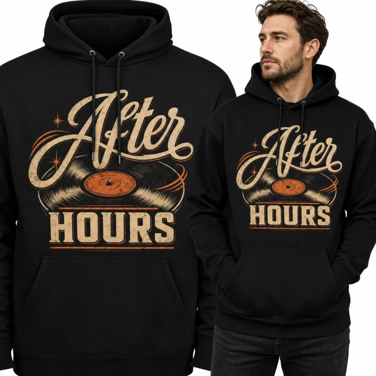 Bluza męska z kapturem - „After Hours” z płytą winylową w stylu retro