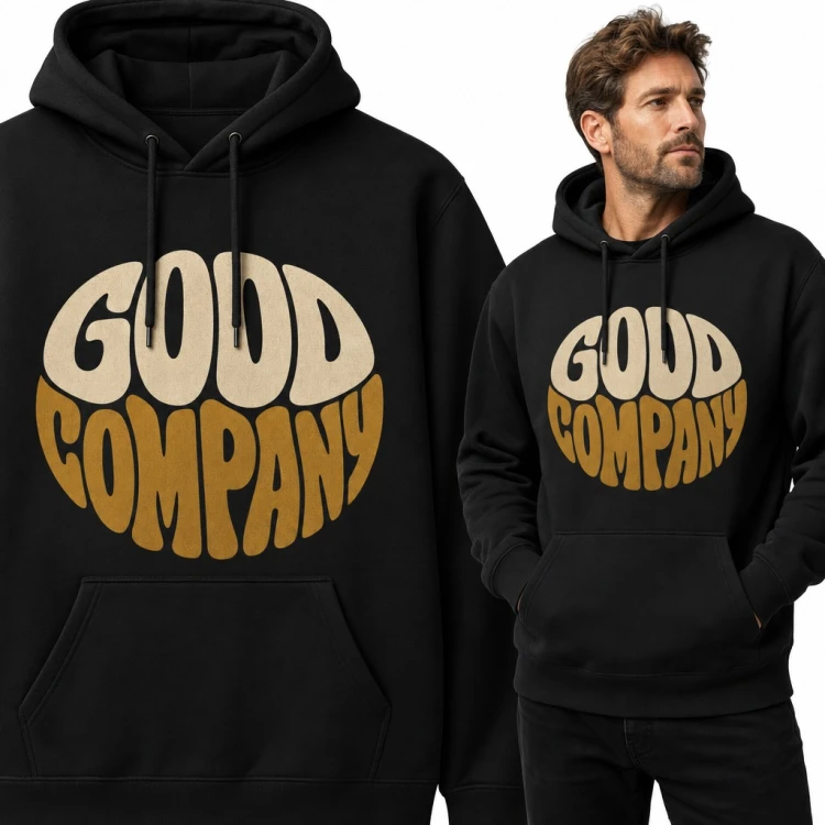 Bluza męska z kapturem - retro napis „Good Company” w stylu lat 70