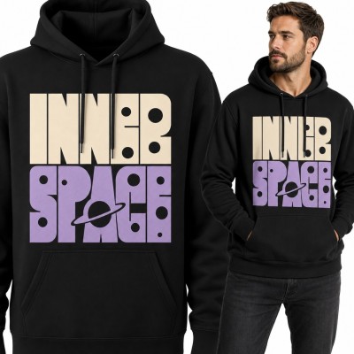 Bluza męska z kapturem „Inner Space” - retro typografia z planetą