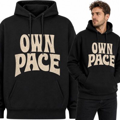 Bluza męska z kapturem - „Own Pace” retro napis o własnym tempie