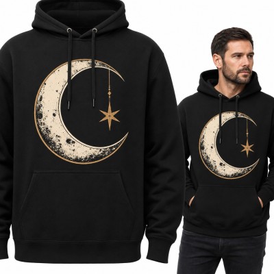 Bluza męska z kapturem - półksiężyc z wiszącą złotą gwiazdą