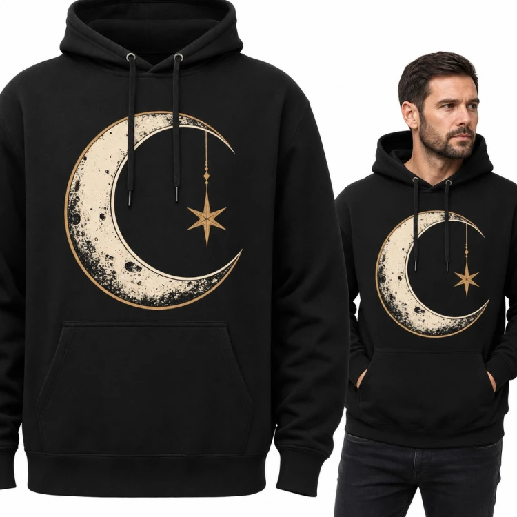 Bluza męska z kapturem - półksiężyc z wiszącą złotą gwiazdą