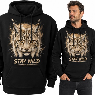 Bluza męska z kapturem - ryś na tle księżyca „Stay wild”