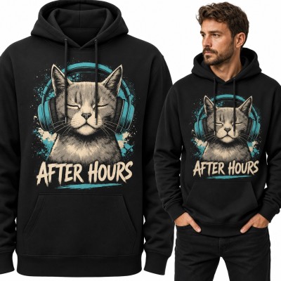 Bluza męska z kapturem - kot w słuchawkach „After Hours” dla melomana