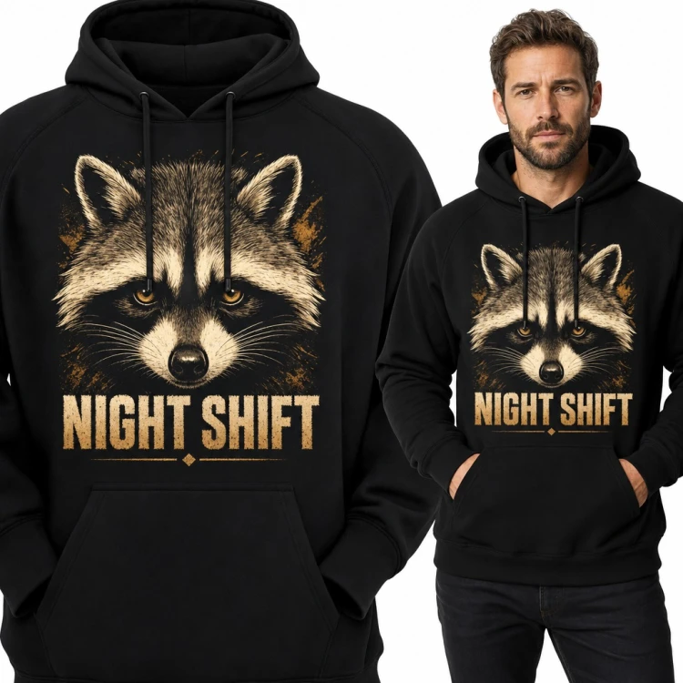 Bluza męska z kapturem - szop pracz „Night Shift” dla nocnego marka