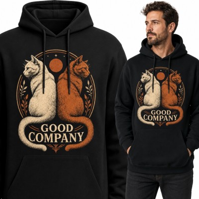 Bluza męska z kapturem - dwa koty pod księżycem „Good company”