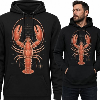 Bluza męska z kapturem - homar „Homarus gammarus” jak rycina z atlasu