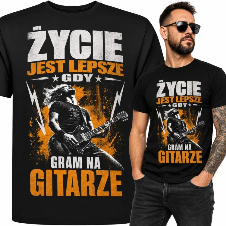 Koszulka męska dla gitarzysty „Życie jest lepsze gdy gram na gitarze” - gitara elektryczna