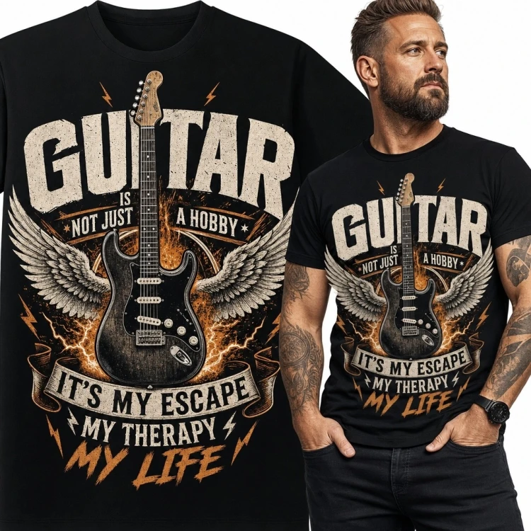 Koszulka męska z gitarą elektryczną „Guitar Is Not Just a Hobby” - rockowy wzór