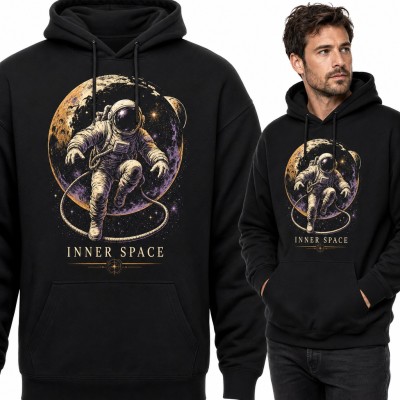 Bluza męska z kapturem - astronauta na tle Księżyca „Inner Space”