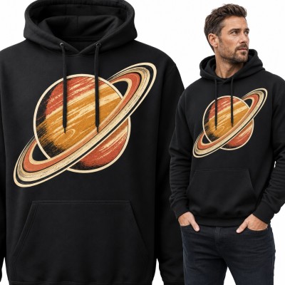 Bluza męska z kapturem - retro Saturn z pierścieniami