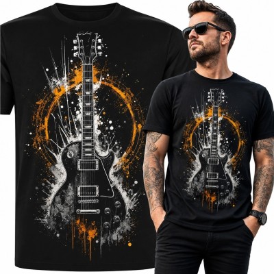 Koszulka męska z gitarą elektryczną - rockowy wzór grunge