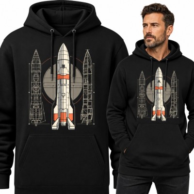 Bluza męska z kapturem - rakieta kosmiczna z rysunkami technicznymi