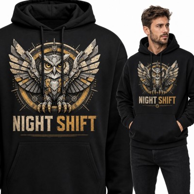 Bluza męska z kapturem - mechaniczna sowa steampunk „Night Shift”
