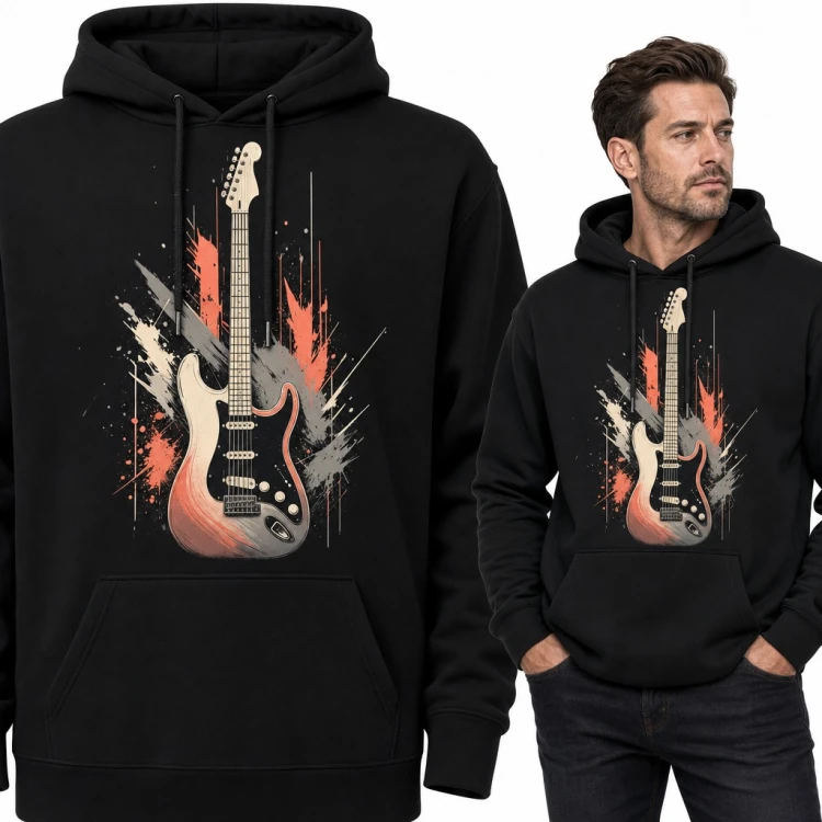Bluza męska z kapturem - gitara elektryczna w rozbryzgach farby dla gitarzysty
