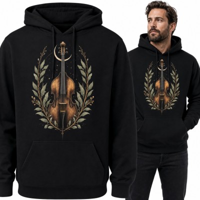 Bluza męska z kapturem - kontrabas w laurowym wieńcu z półksiężycem dla muzyka
