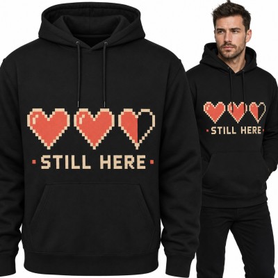 Bluza męska z kapturem - pikselowe serca życia z gry „Still here” dla gracza