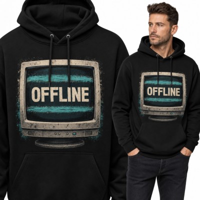 Bluza męska z kapturem - retro monitor z napisem „Offline” dla gracza