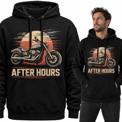 Bluza męska z kapturem - motocykl chopper o zachodzie słońca „After hours”