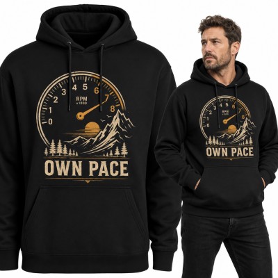 Bluza męska z kapturem - obrotomierz RPM i góry „Own pace”