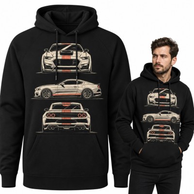 Bluza męska z kapturem - muscle car w trzech widokach z pasami wyścigowymi