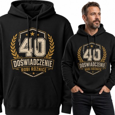Bluza męska z kapturem na 40 urodziny - „40 Doświadczenie robi różnicę” z wieńcem laurowym