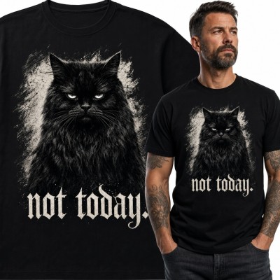 Koszulka męska z czarnym kotem „Not today.” - gotycki wzór