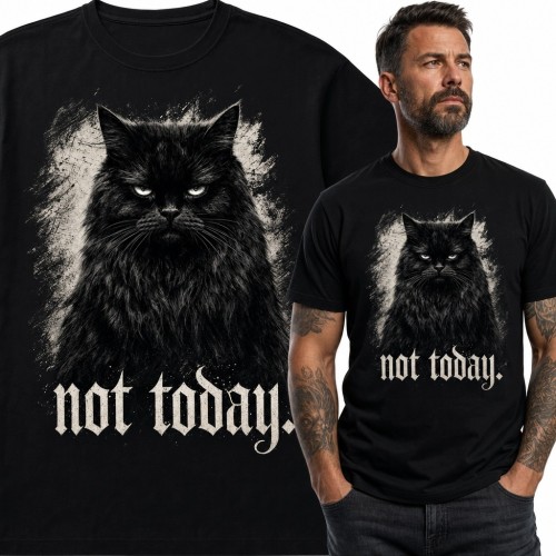 Koszulka męska z czarnym kotem „Not today.” - gotycki wzór