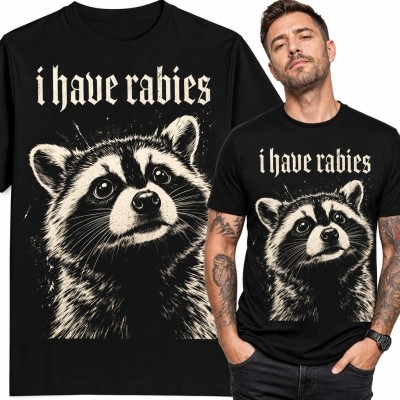 Koszulka męska z szopem „I have rabies” - mroczny humor