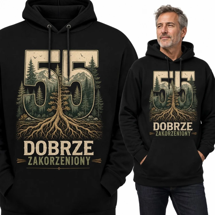 Bluza męska z kapturem - „55 dobrze zakorzeniony” z drzewem i korzeniami na 55 urodziny