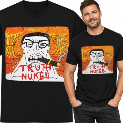 Koszulka męska z komiksową karykaturą i napisem „Truth Nuke!!” - atomowy motyw