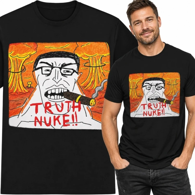 Koszulka męska z komiksową karykaturą i napisem „Truth Nuke!!” - atomowy motyw