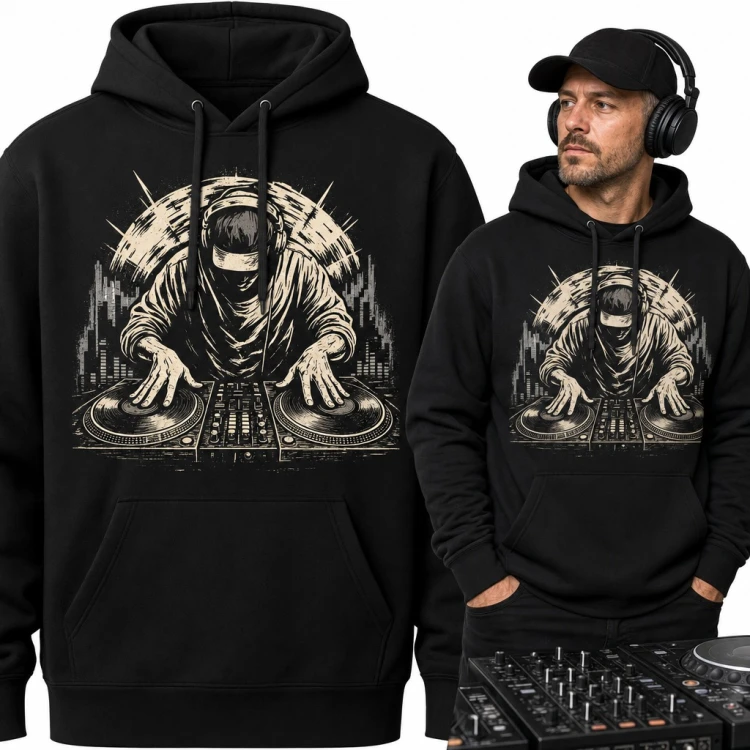 Bluza męska z kapturem - DJ przy gramofonach i mikserze dla didżeja
