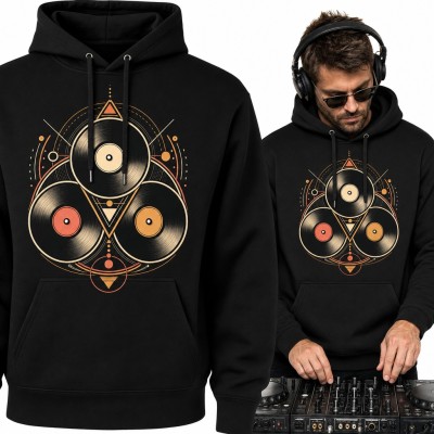 Bluza męska z kapturem - trzy płyty winylowe w geometrycznym wzorze dla DJ-a