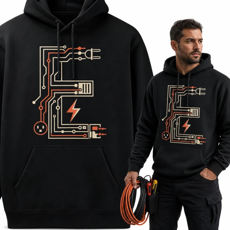 Bluza męska z kapturem - litera E z przewodów i wtyczki dla elektryka