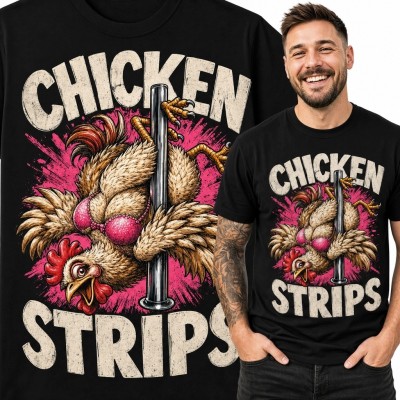 Koszulka męska z kurczakiem pole dance „Chicken Strips” - odważny humor