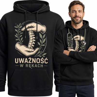 Bluza męska z kapturem - „Uważność w rękach” z kręgosłupem dla fizjoterapeuty