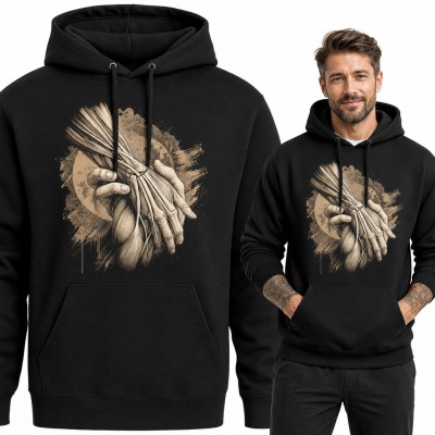 Bluza męska z kapturem - anatomiczne dłonie ze ścięgnami na tle księżyca
