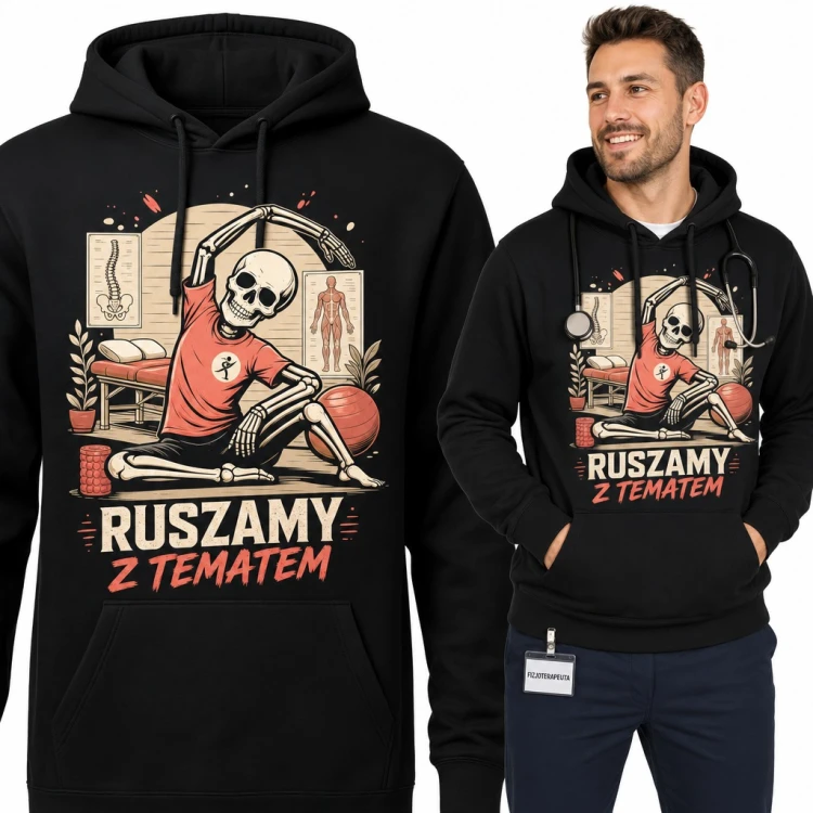 Bluza męska z kapturem - szkielet na rehabilitacji „Ruszamy z tematem” dla fizjoterapeuty