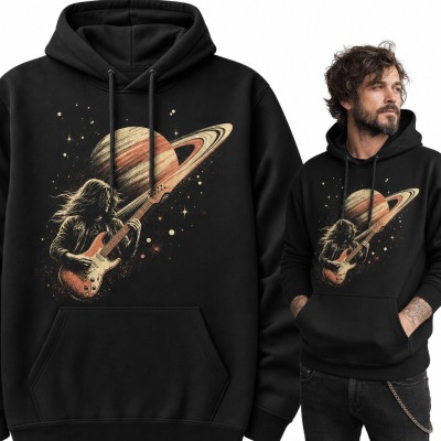 Bluza męska z kapturem - gitarzysta rockowy grający na tle Saturna