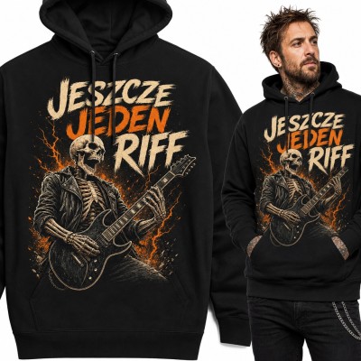 Bluza męska z kapturem „Jeszcze jeden riff” - szkielet z gitarą dla gitarzysty