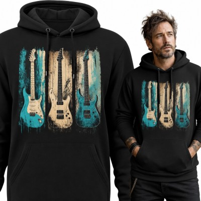 Bluza męska z kapturem - trzy gitary elektryczne w stylu grunge dla gitarzysty