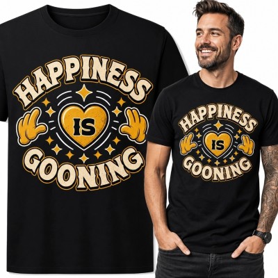 Koszulka męska z retro sercem „Happiness is gooning” - internetowy humor