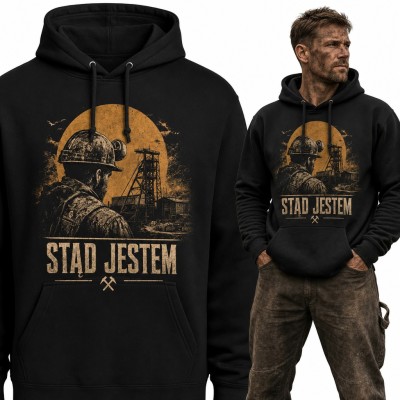 Bluza męska z kapturem - górnik i szyb kopalni „Stąd jestem” dla górnika