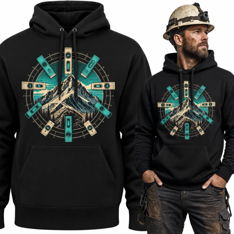 Bluza męska z kapturem - poziomice wokół górskiego szczytu dla budowlańca